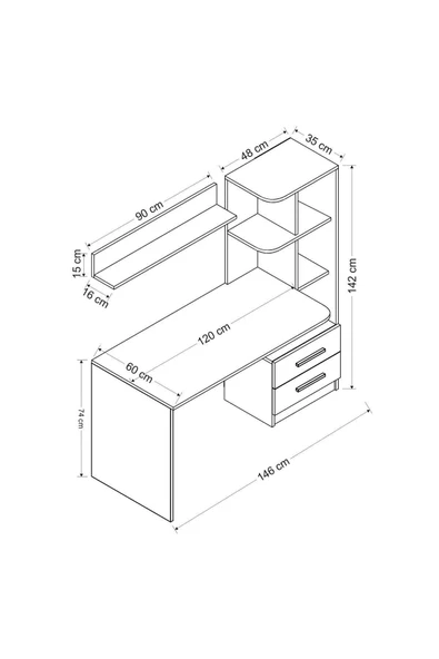 İNARCH DİZAYN Alaska Çalışma Masası Bilgisayar Masası Beyaz/Siyah - 8