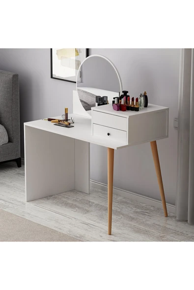 İNARCH DİZAYN M001 Nade Aynalı Makyaj Masası Beyaz - Resim 3