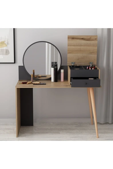 İNARCH DİZAYN M001 Nade Aynalı Makyaj Masası Antrasit/Çırağan - Resim 6