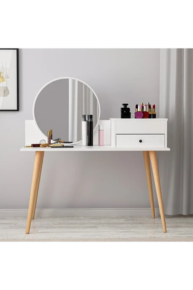 İNARCH DİZAYN Angel Aynalı Fonksiyonel Makyaj Masası – Çekmeceli ve Gizli Takı Bölmeli, Beyaz - Resim 2