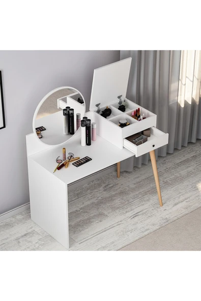 İNARCH DİZAYN M001 Nade Aynalı Makyaj Masası Beyaz ürün görseli 1