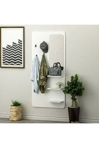 İNARCH DİZAYN Buket Duvara Monte Askılık Beyaz/Mermer Desen - 2