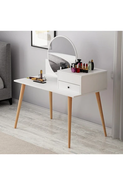İNARCH DİZAYN Angel Aynalı Fonksiyonel Makyaj Masası – Çekmeceli ve Gizli Takı Bölmeli, Beyaz - Resim 4