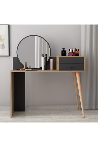 İNARCH DİZAYN M001 Nade Aynalı Makyaj Masası Antrasit/Çırağan - Resim 2