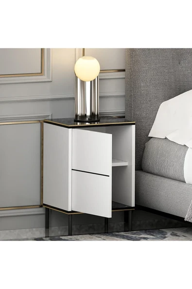 İNARCH DİZAYN İmaj Komodin Beyaz (Mermer Desen) - Resim 5