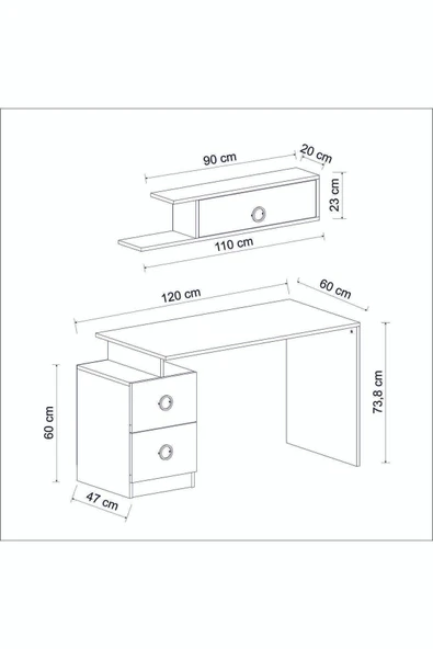 İNARCH DİZAYN Sera ÇM003 Çalışma Masası Antrasit/Çırağan - 8