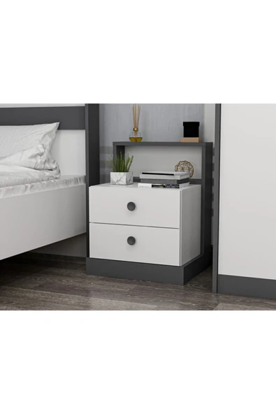 İNARCH DİZAYN Life Komodin Beyaz/Antrasit - Resim 2