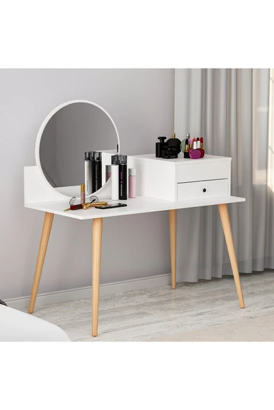 İNARCH DİZAYN Angel Aynalı Fonksiyonel Makyaj Masası – Çekmeceli ve Gizli Takı Bölmeli, Beyaz - Resim 3