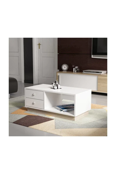 İNARCH DİZAYN Moskovo Orta Sehpa Bazalı Beyaz/Safir Meşe - Resim 7