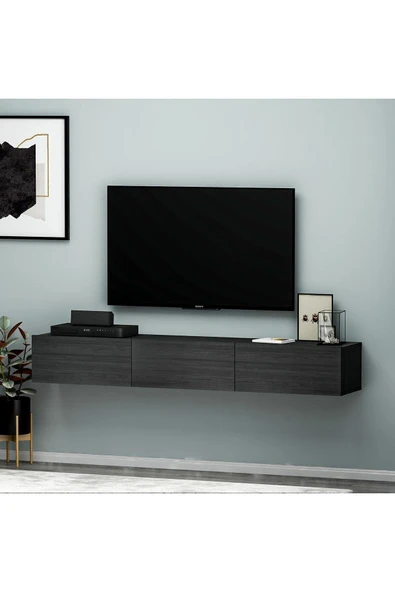 İNARCH DİZAYN Terra Duvara Monte Tv Sehpası Ahşap Siyah - 3
