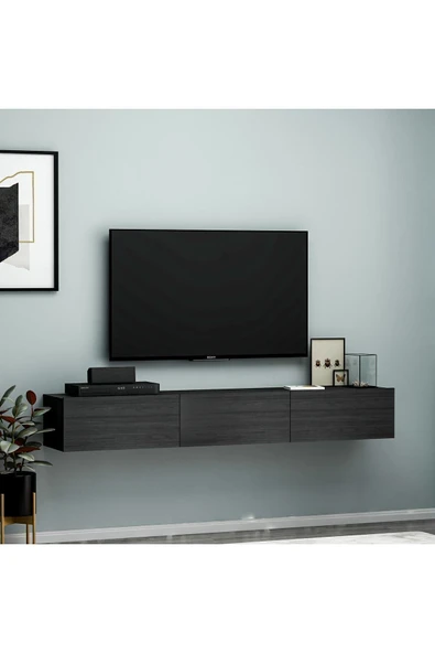 İNARCH DİZAYN Terra Duvara Monte Tv Sehpası Ahşap Siyah
