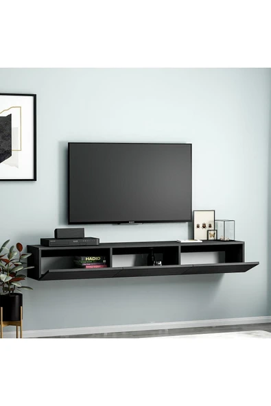İNARCH DİZAYN Terra Duvara Monte Tv Sehpası Ahşap Siyah - 6