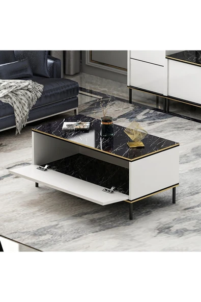 İNARCH DİZAYN İmaj Orta Sehpa Beyaz (Mermer Desen) - Resim 6