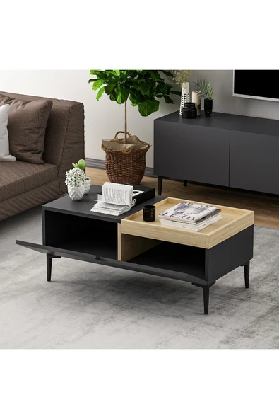 İNARCH DİZAYN Mia Orta Sehpa Antrasit/Safir Meşe - Resim 4