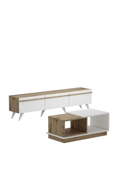 İNARCH DİZAYN Valentina Tv Ünitesi - Viyana Orta Sehpa Takımı Beyaz/Çırağan - 5