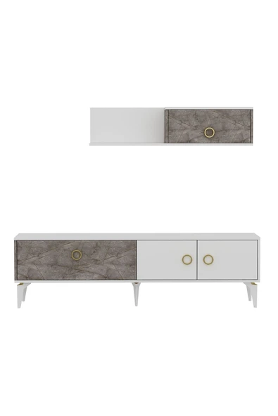 İNARCH DİZAYN Zümrüt T0019 Tv Ünitesi Gordion Mermer/Beyaz Takım - Resim 7