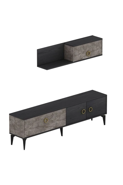 İNARCH DİZAYN Zümrüt T0019 Tv Ünitesi Gordion Mermer/Siyah Takım - Resim 6