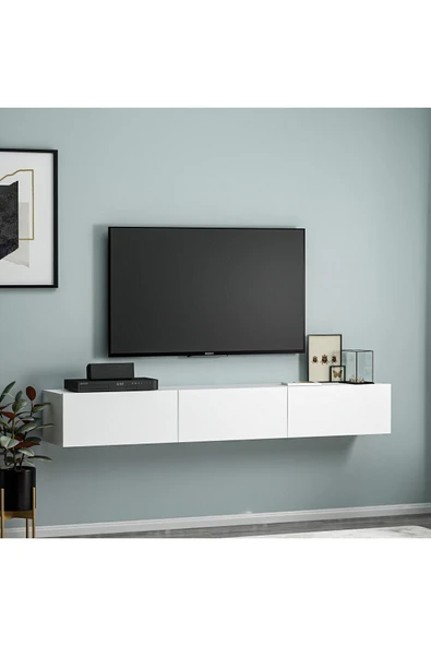 İNARCH DİZAYN Terra Duvara Monte Tv Sehpası Parlak Beyaz ürün görseli 1
