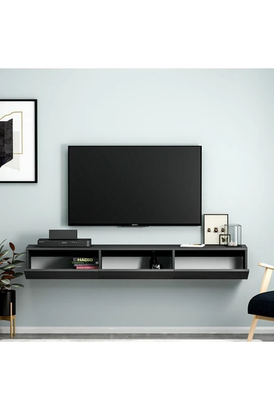 İNARCH DİZAYN Terra Duvara Monte Tv Sehpası Ahşap Siyah - 5