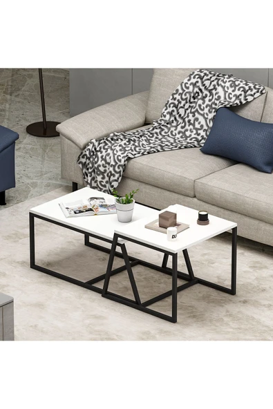 İNARCH DİZAYN Minimal 2'li Orta Sehpa Beyaz - 3