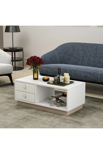 İNARCH DİZAYN Moskovo Orta Sehpa Bazalı Beyaz/Safir Meşe - Resim 3