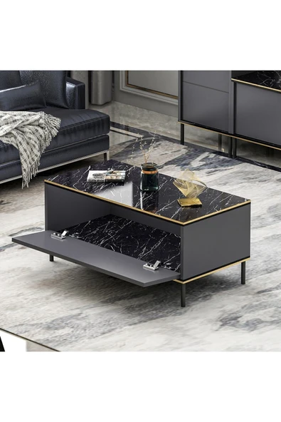 İNARCH DİZAYN İmaj Orta Sehpa Antrasit (Mermer Desen) - Resim 7