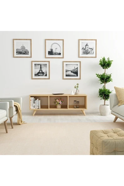 İNARCH DİZAYN Tina Açık Raflı Tv Sehpası Safir Meşe - Resim 4