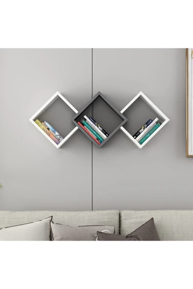 İNARCH DİZAYN Galaxy Duvar Rafı Beyaz/Antrasit - 2