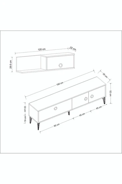 İNARCH DİZAYN Zümrüt T0019 Tv Ünitesi Gordion Mermer/Siyah Takım - Resim 8