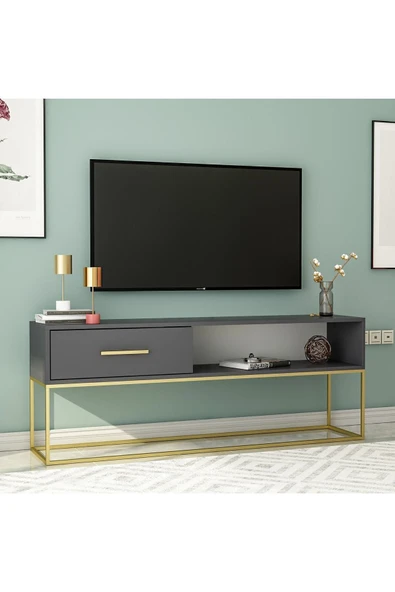 İNARCH DİZAYN Mira Tv Sehpası Antrasit/Gold ürün görseli 1
