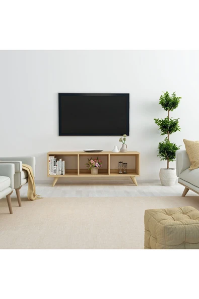 İNARCH DİZAYN Tina Açık Raflı Tv Sehpası Safir Meşe - Resim 3