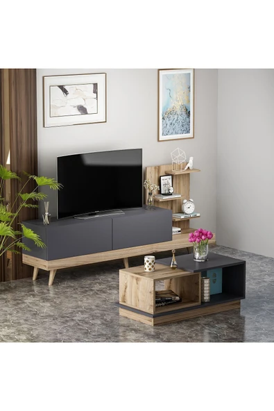 İNARCH DİZAYN Dizayn Tv Ünitesi - Consept Orta Sehpa Takımı Antrasit Çırağan ürün görseli 1