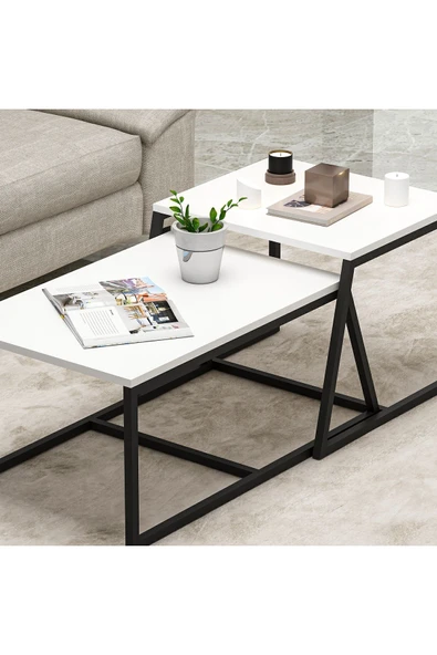 İNARCH DİZAYN Minimal 2'li Orta Sehpa Beyaz - 4