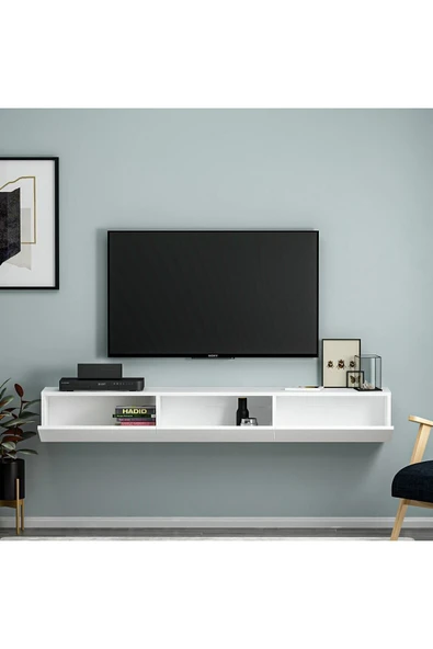 İNARCH DİZAYN Terra Duvara Monte Tv Sehpası Parlak Beyaz - Resim 5