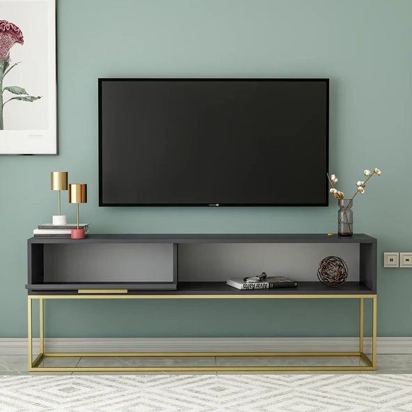 İNARCH DİZAYN Mira Tv Sehpası Antrasit/Gold - Resim 3