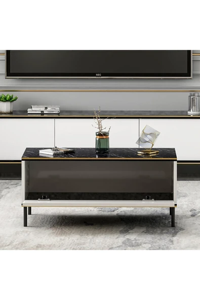 İNARCH DİZAYN İmaj Orta Sehpa Beyaz (Mermer Desen) - Resim 7