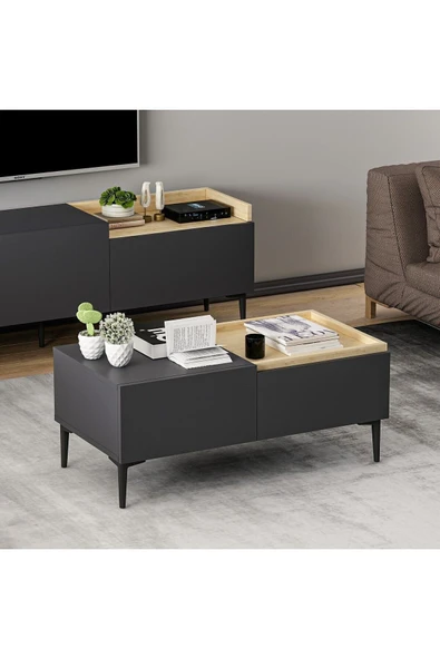 İNARCH DİZAYN Mia Orta Sehpa Antrasit/Safir Meşe ürün görseli 1