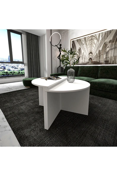 İNARCH DİZAYN Dolunay Çok Amaçlı Orta Sehpa Beyaz ürün görseli 1