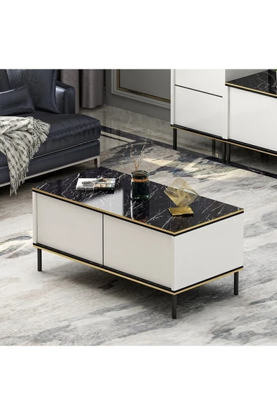 İNARCH DİZAYN İmaj Orta Sehpa Beyaz (Mermer Desen) - Resim 2