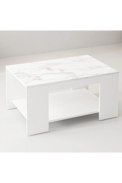 İNARCH DİZAYN Lina Orta Sehpa – Modern Minimal Tasarım Beyaz Mermer/Beyaz - 4