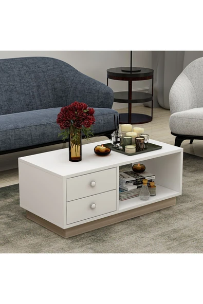 İNARCH DİZAYN Moskovo Orta Sehpa Bazalı Beyaz/Safir Meşe ürün görseli 1