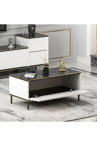 İNARCH DİZAYN İmaj Orta Sehpa Beyaz (Mermer Desen) - Resim 8