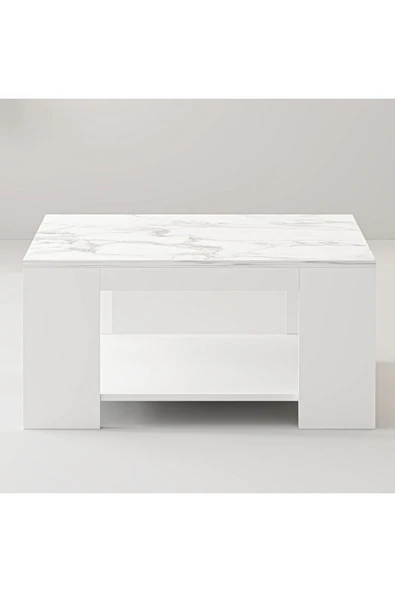 İNARCH DİZAYN Lina Orta Sehpa – Modern Minimal Tasarım Beyaz Mermer/Beyaz - 3