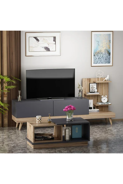 İNARCH DİZAYN Dizayn Tv Ünitesi - Consept Orta Sehpa Takımı Antrasit Çırağan - Resim 3