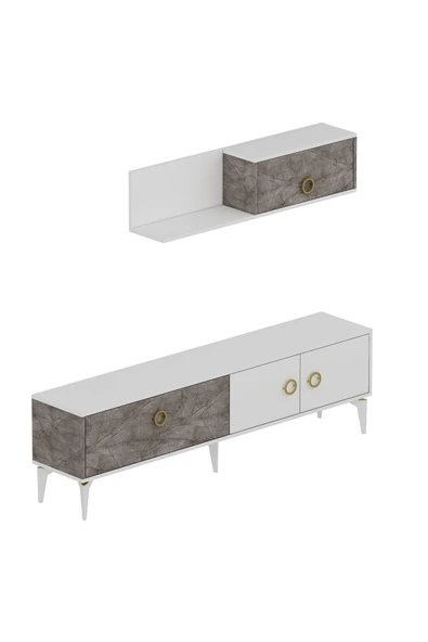 İNARCH DİZAYN Zümrüt T0019 Tv Ünitesi Gordion Mermer/Beyaz Takım - Resim 6