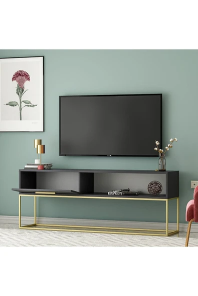 İNARCH DİZAYN Mira Tv Sehpası Antrasit/Gold - Resim 6