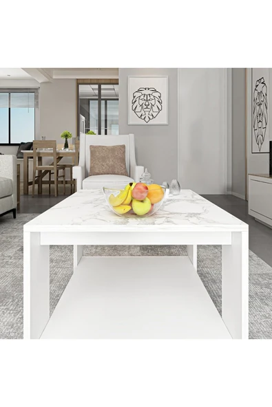 İNARCH DİZAYN Lina Orta Sehpa – Modern Minimal Tasarım Beyaz Mermer/Beyaz - 2