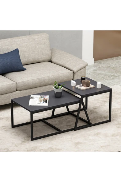 İNARCH DİZAYN Minimal 2'li Orta Sehpa Antrasit ürün görseli 1