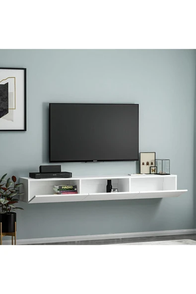 İNARCH DİZAYN Terra Duvara Monte Tv Sehpası Parlak Beyaz - Resim 6