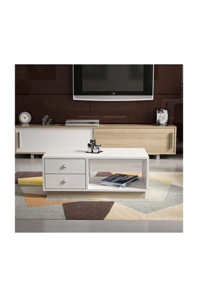 İNARCH DİZAYN Moskovo Orta Sehpa Bazalı Beyaz/Safir Meşe - Resim 8